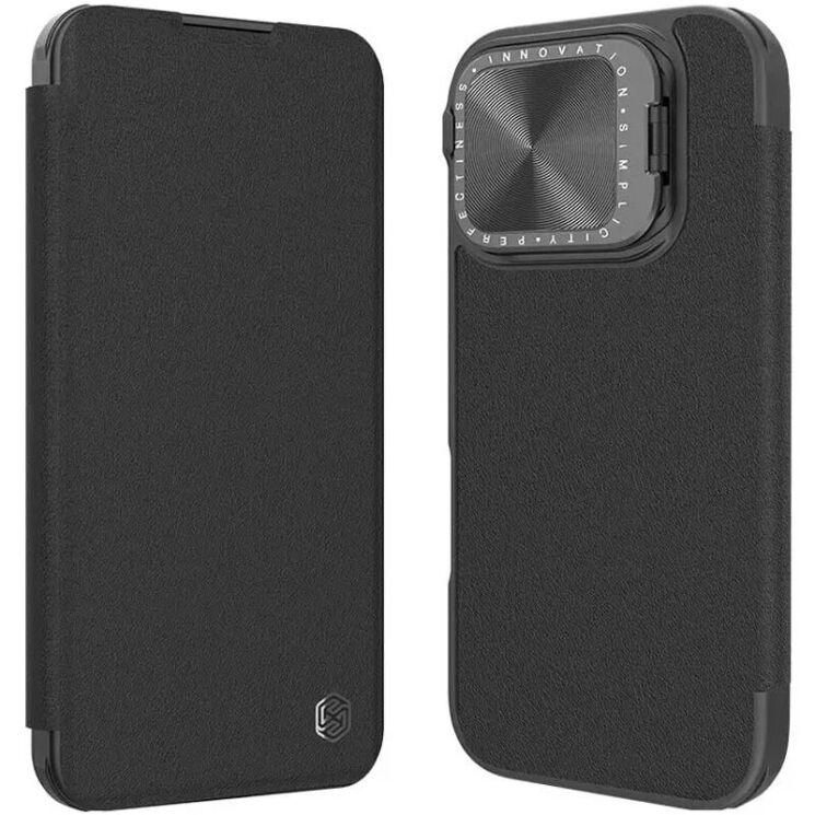 Чехол-книжка NILLKIN Qin Prop Plain Camshield для Apple iPhone 16 Pro - Black: фото 1 из 9