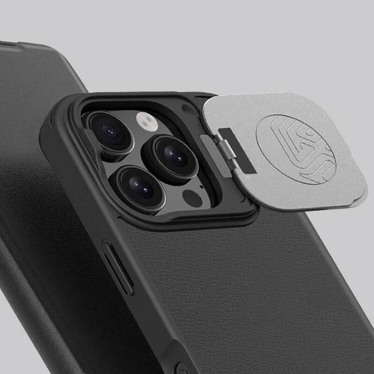 Чехол-книжка NILLKIN Qin Prop Plain Camshield для Apple iPhone 16 Pro - Black: фото 5 из 9