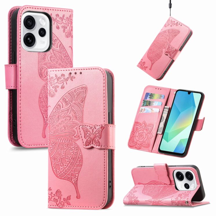 Чехол-книжка с рисунком UniCase Butterfly Pattern для OPPO Reno 15 F/FS - Pink: фото 5 из 8