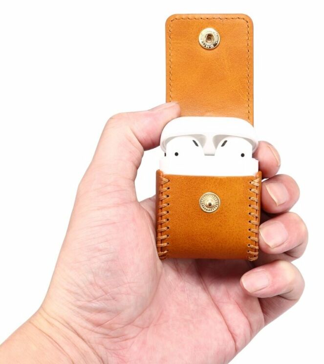 Чехол PEELCAS Leather Protective Case для Apple AirPods 1 / 2 / AirPods - Yellow: фото 6 из 8