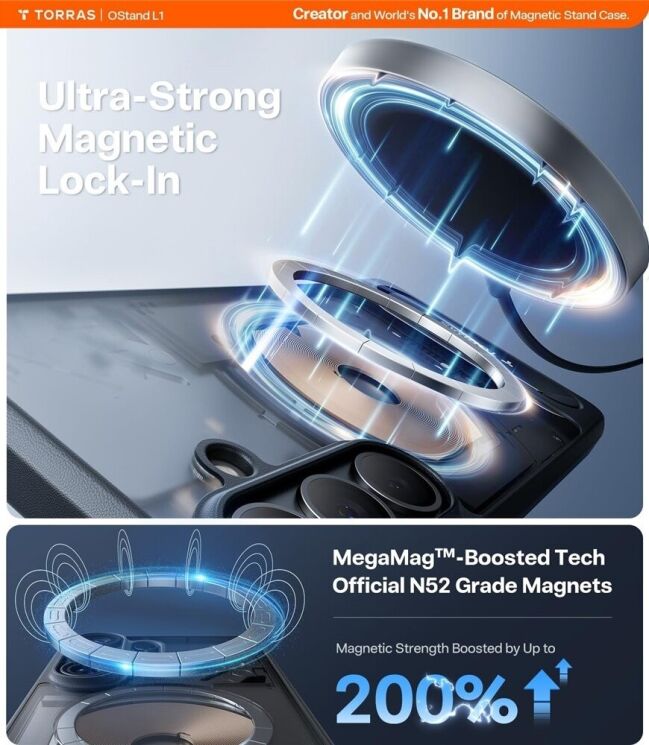 Чехол с подставкою TORRAS Ostand L1 (with MagSafe) для Samsung Galaxy S26 Plus - Black: фото 4 из 8