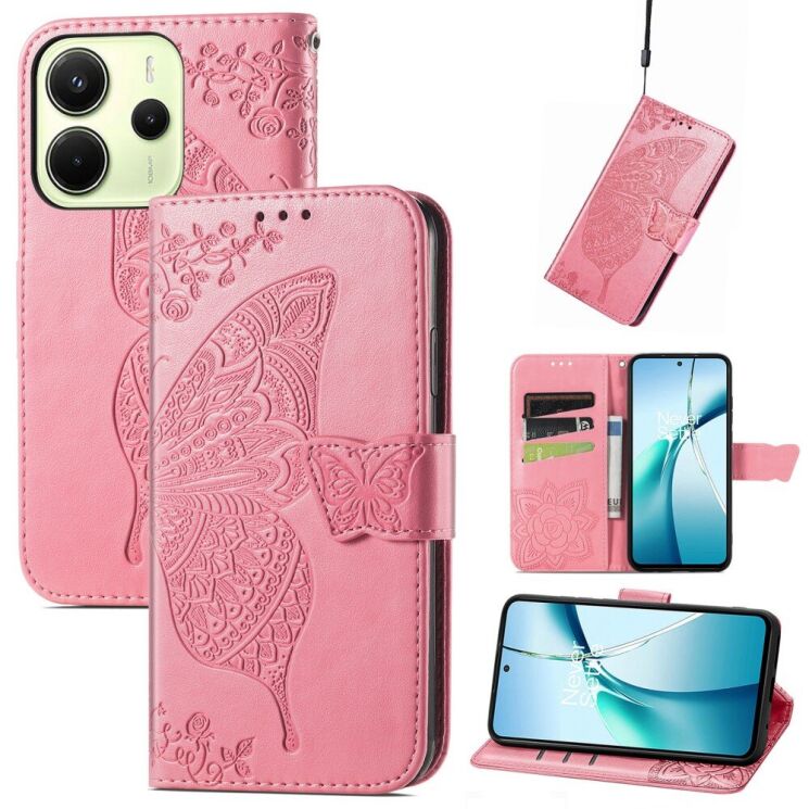 Чехол UniCase Butterfly Pattern для Xiaomi Redmi Note 14 4G - Pink: фото 1 из 12