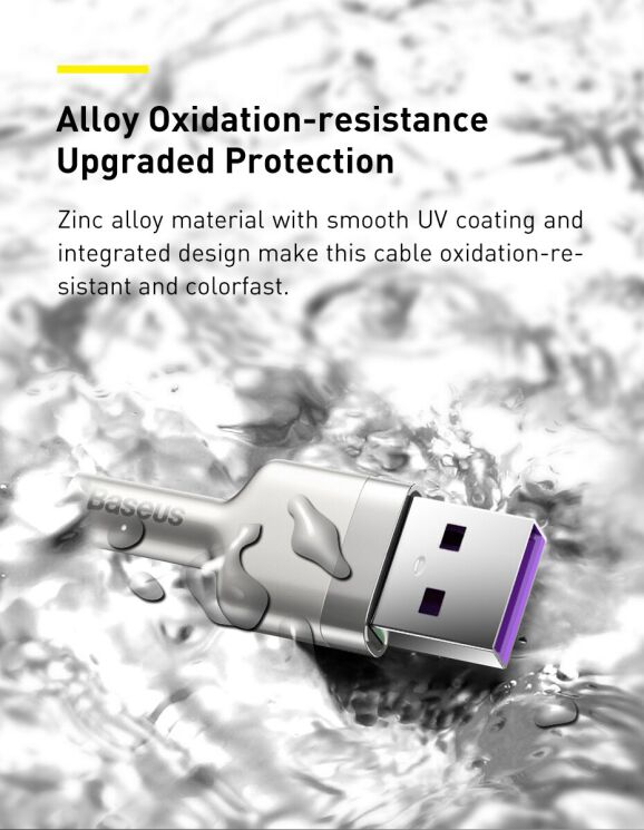 Кабель Baseus Cafule Metal USB to Type-C (66W, 0.25m) CAKF000001 - Black: фото 9 з 18