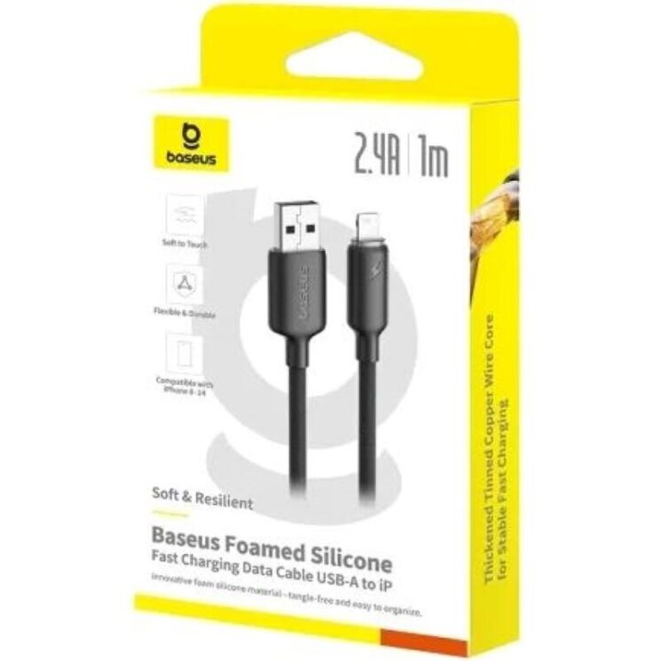Кабель Baseus Foamed Silicone USB to Lightning (2.4A, 1m) E0426900 - Black: фото 2 из 3