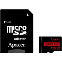 Карта памяти Apacer microSDXC UHS-I 64GB R100 V10 A1 + адаптер (AP64GMCSX10UB-R) - Black: фото 1 из 2