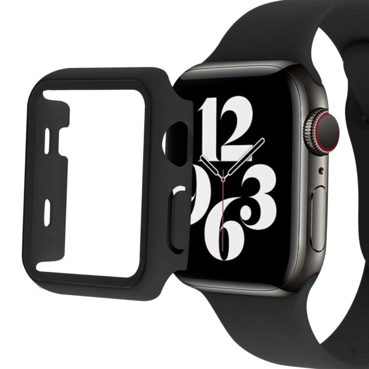 Комплект (чохол і ремінець) Deexe Silicone Set для Apple Watch 45 mm (7 / 8 / 9 Series) - Black: фото 1 з 7