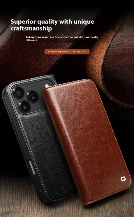 Кожаный чехол QIALINO Classic Case для Apple iPhone 17 Air - Black: фото 6 из 13