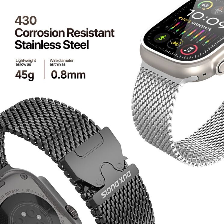 Ремінець DUX DUCIS Milanese Air Series для Apple Watch 46 / 45 / 44 / SE 44 / 42 (Series 1-3) / Ultra / Ultra 2 - Black: фото 8 з 12