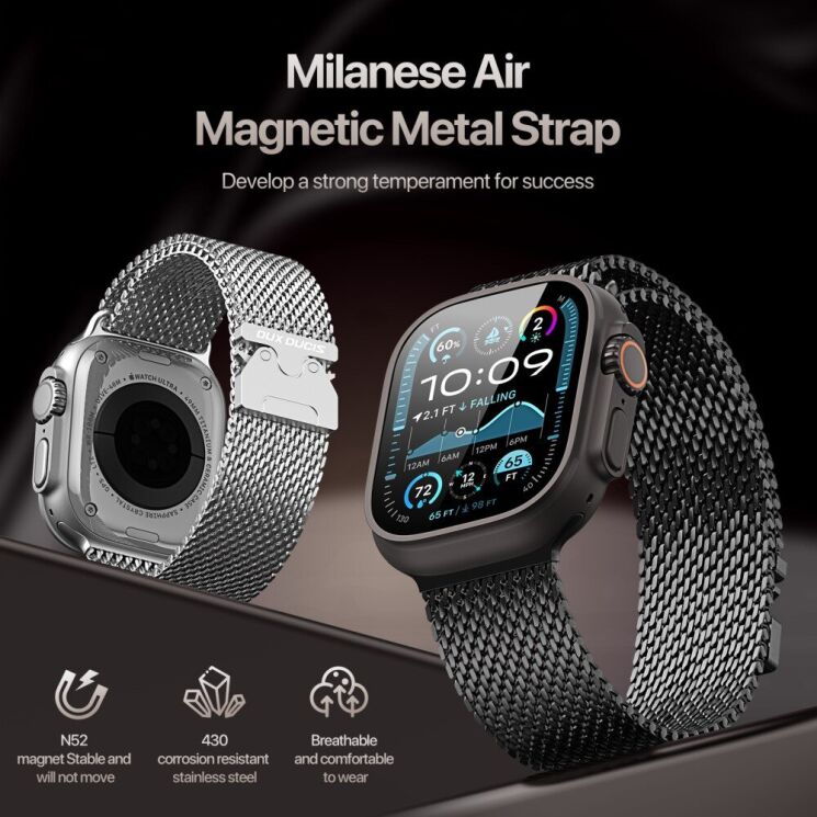 Ремінець DUX DUCIS Milanese Air Series для Apple Watch 46 / 45 / 44 / SE 44 / 42 (Series 1-3) / Ultra / Ultra 2 - Black: фото 4 з 12