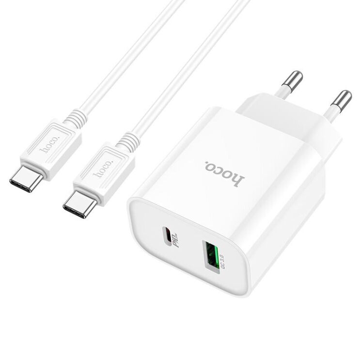 Сетевое зарядное устройство Hoco C80A Plus Rapido PD20W+QC3.0 + кабель Type-C to Type-C - White: фото 4 из 13