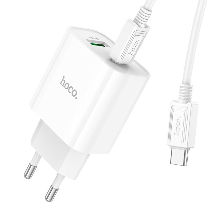 Сетевое зарядное устройство Hoco C80A Plus Rapido PD20W+QC3.0 + кабель Type-C to Type-C - White: фото 3 из 13