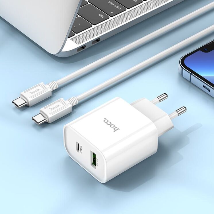 Сетевое зарядное устройство Hoco C80A Plus Rapido PD20W+QC3.0 + кабель Type-C to Type-C - White: фото 13 из 13