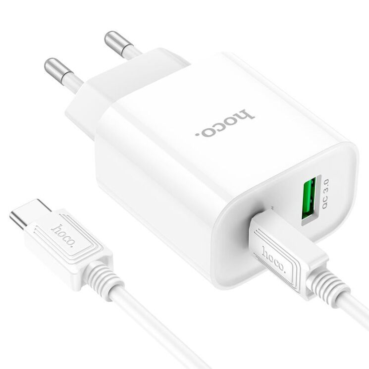 Сетевое зарядное устройство Hoco C80A Plus Rapido PD20W+QC3.0 + кабель Type-C to Type-C - White: фото 2 из 13