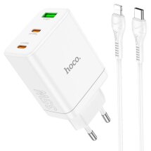 Сетевое зарядное устройство Hoco N33 PD35W + кабель Type-C to Lightning - White: фото 1 из 9