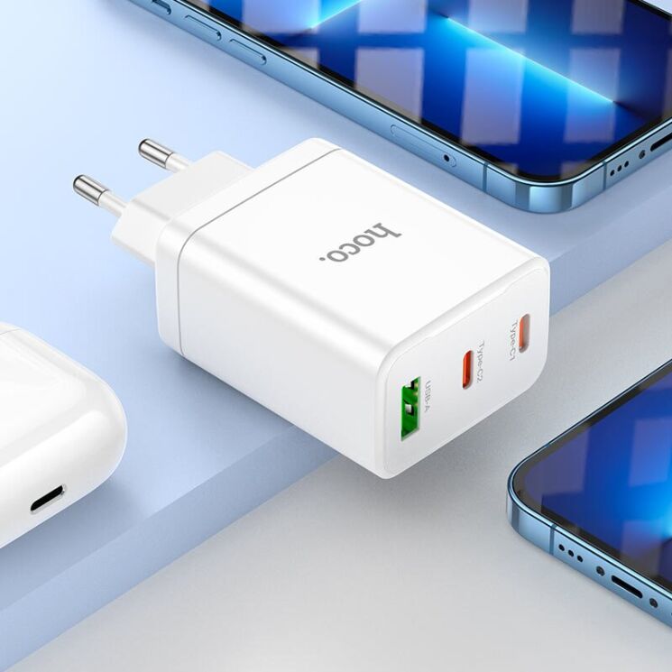 Сетевое зарядное устройство Hoco N33 PD35W + кабель Type-C to Lightning - White: фото 8 из 9
