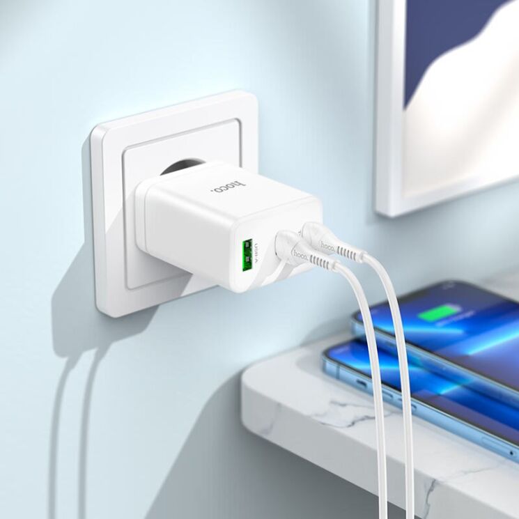 Сетевое зарядное устройство Hoco N33 PD35W + кабель Type-C to Lightning - White: фото 9 из 9