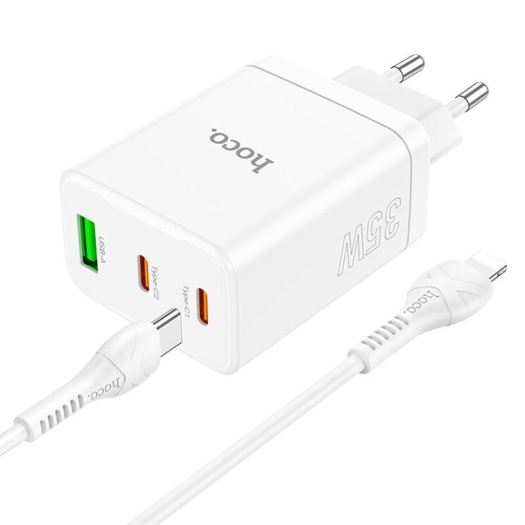 Сетевое зарядное устройство Hoco N33 PD35W + кабель Type-C to Lightning - White: фото 4 из 9