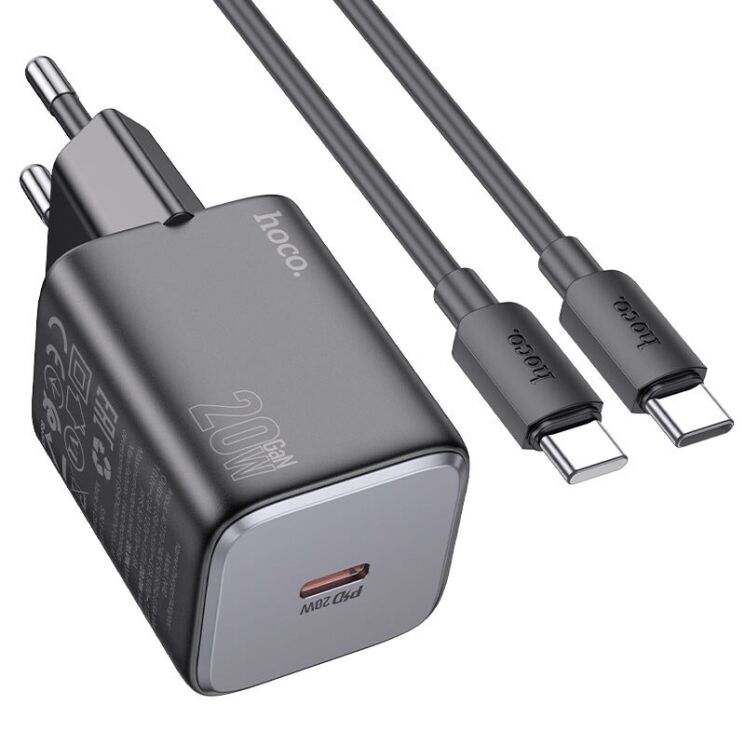Мережевий зарядний пристрій Hoco N40 Mighty 1C PD20W + кабель Type-C to Type-C - Black: фото 1 з 6