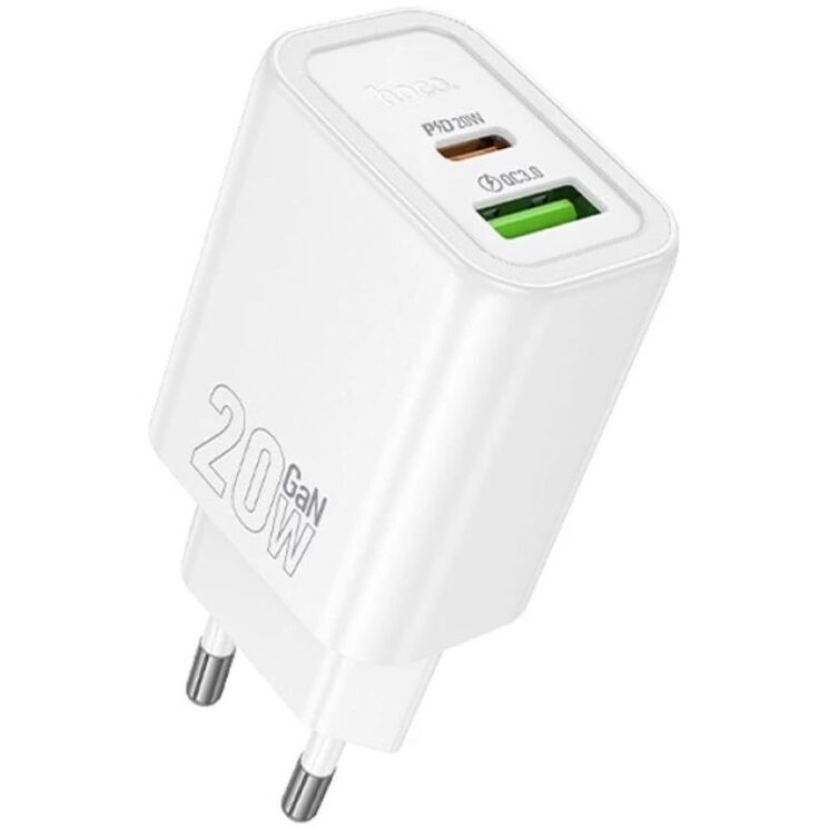 Мережевий зарядний пристрій Hoco N61 PD20W + QC3.0 (USB + Type-C) - White: фото 1 з 7