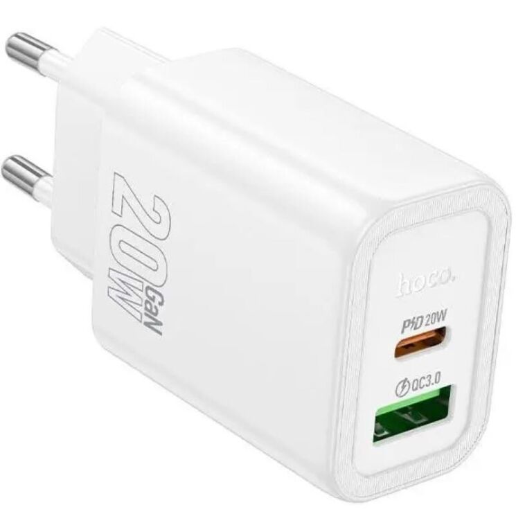 Мережевий зарядний пристрій Hoco N61 PD20W + QC3.0 (USB + Type-C) - White: фото 2 з 7