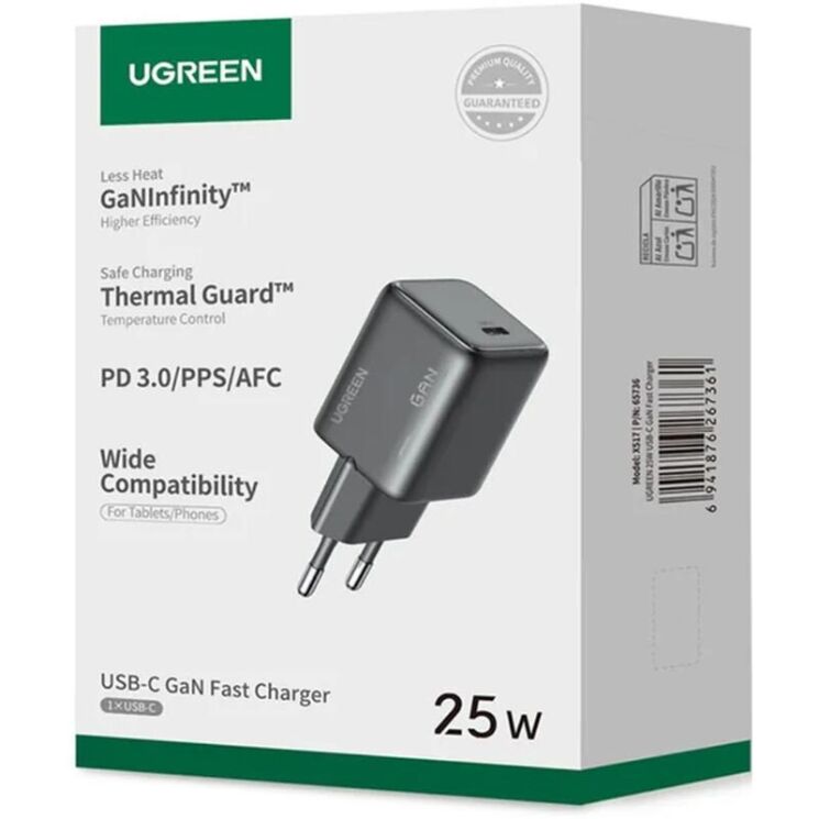 Сетевое зарядное устройство UGREEN X517 GaN 25W (Type-C) 65736 - Black: фото 3 из 12