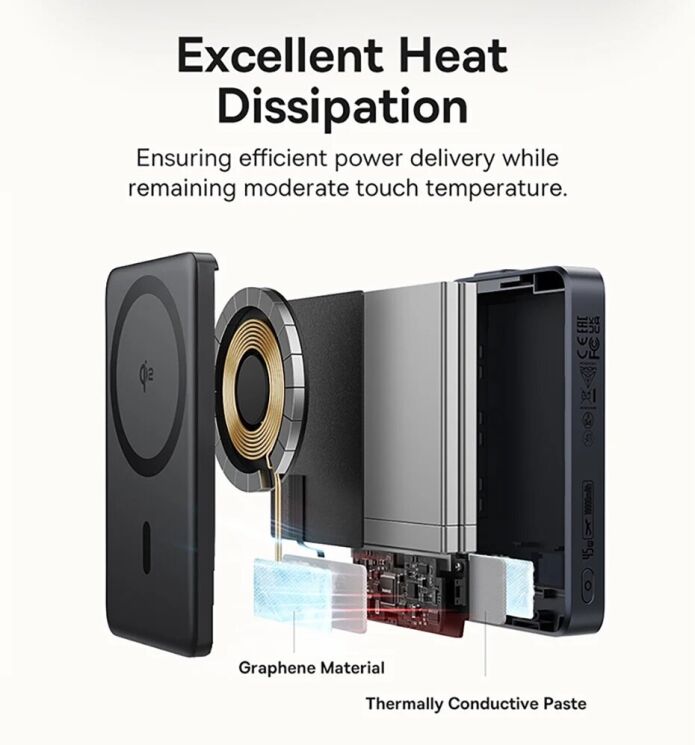 Зовнішній акумулятор Baseus Nomos Qi2 45W (10000mAh) + кабель Type-C (P10078800123-00) - Black: фото 13 з 20