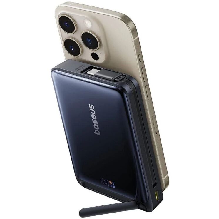 Зовнішній акумулятор Baseus Nomos Qi2 45W (10000mAh) + кабель Type-C (P10078800123-00) - Black: фото 4 з 20