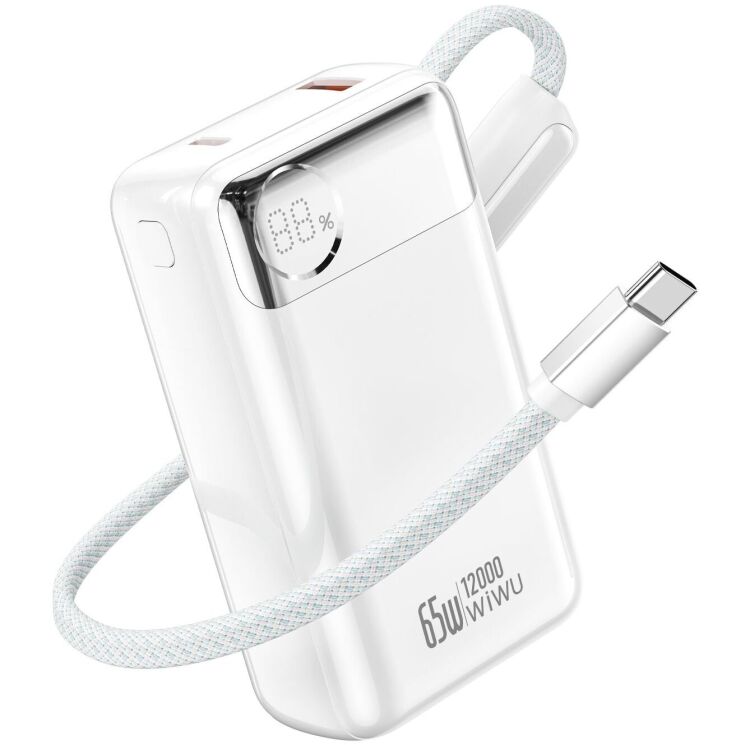 Внешний аккумулятор WiWU T132 65W (12000 mAh) + кабель Type-C - White: фото 1 из 7