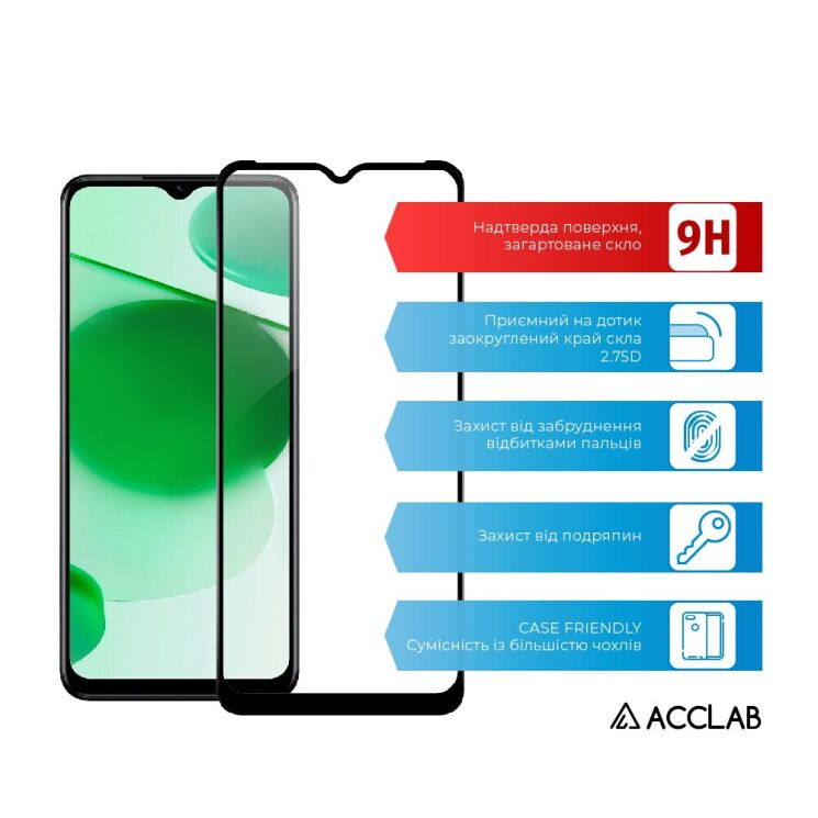 Защитное стекло ACCLAB Full Glue для Realme C35 - Black: фото 3 из 7