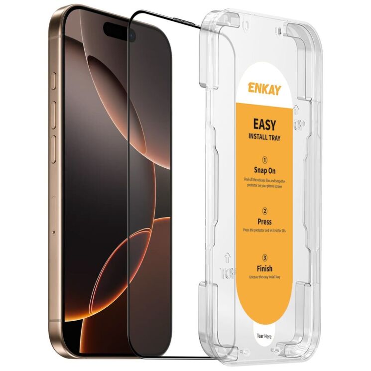 Защитное стекло ENKAY Easy Install Full Glue для Apple iPhone 16 Pro Max - Black: фото 1 из 10