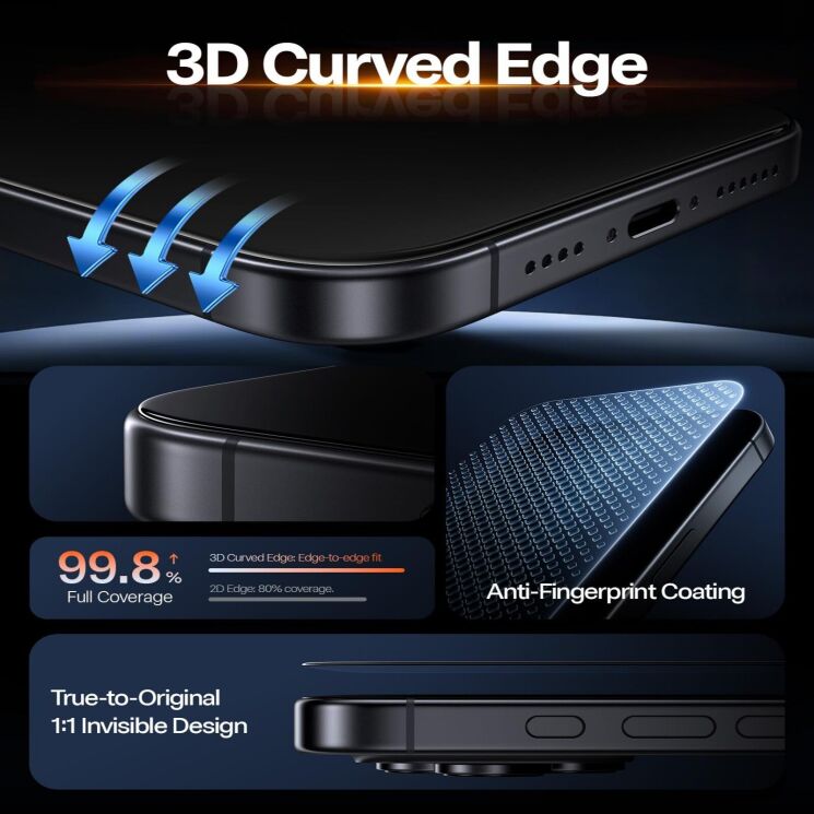 Защитное стекло TORRAS OrigArmor для iPhone 17 Pro - Black: фото 4 из 7