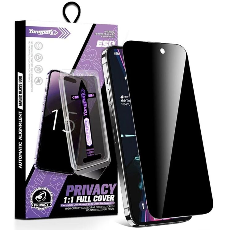 Защитное стекло YONGPOLY Privacy для Apple iPhone 16 Pro Max - Black: фото 1 из 10