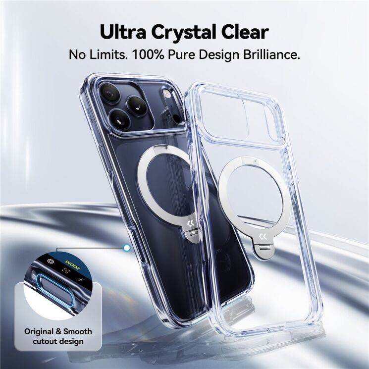 Захисний чохол CASEKOO Crystal Clear Magic Stand для iPhone 18 Pro / 17 Pro - Transparent: фото 2 з 12