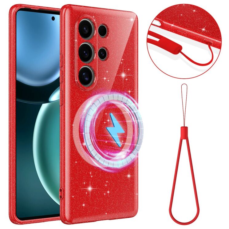 Захисний чохол Deexe Glitter Case with MagSafe для Samsung Galaxy S25 Ultra (S938) - Red: фото 1 з 7