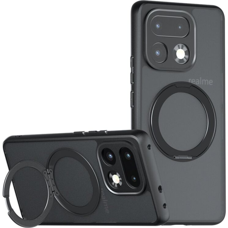 Защитный чехол Deexe Matte Skin Kickstand with MagSafe для Realme 16 Pro Plus - Black: фото 1 из 10