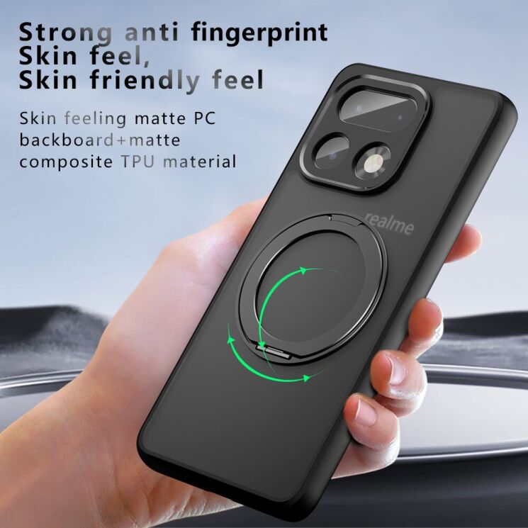 Защитный чехол Deexe Matte Skin Kickstand with MagSafe для Realme 16 Pro Plus - Black: фото 7 из 10