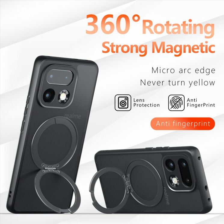 Защитный чехол Deexe Matte Skin Kickstand with MagSafe для Realme 16 Pro Plus - Black: фото 2 из 10