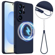 Защитный чехол Deexe Silicone Case with MagSafe для Samsung Galaxy S26 Ultra - Dark Blue: фото 1 из 9