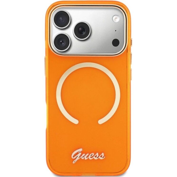 Защитный чехол Guess IML Script Metal MagSafe для iPhone 17 Pro Max (GUHMP17X5HTCSMSO) - Orange: фото 2 из 9