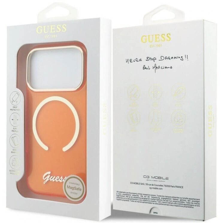 Защитный чехол Guess IML Script Metal MagSafe для iPhone 17 Pro Max (GUHMP17X5HTCSMSO) - Orange: фото 8 из 9