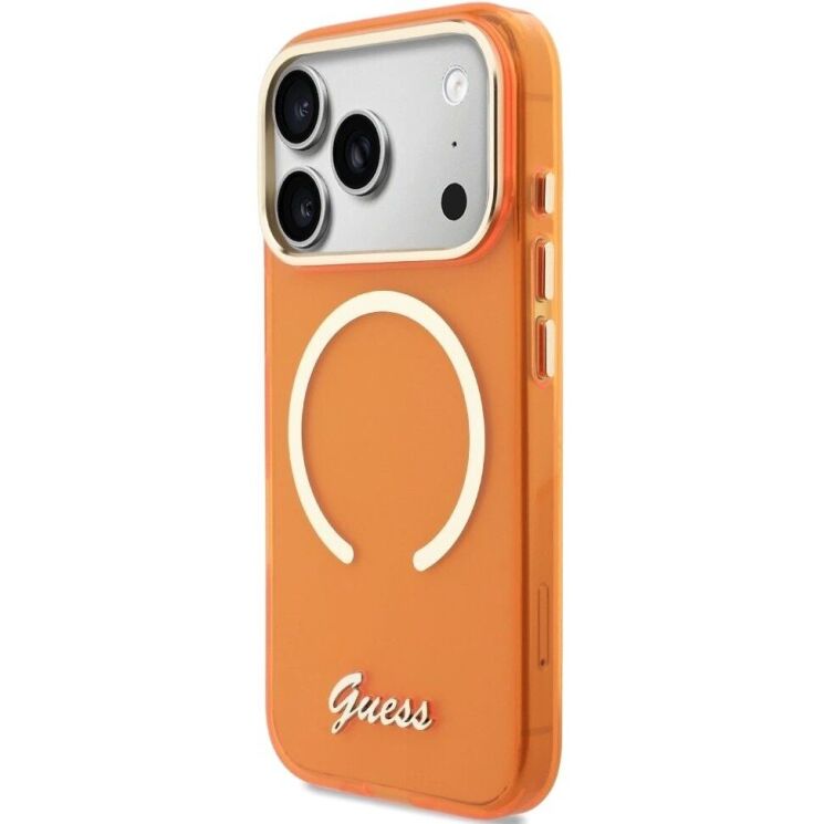 Защитный чехол Guess IML Script Metal MagSafe для iPhone 17 Pro Max (GUHMP17X5HTCSMSO) - Orange: фото 3 из 9