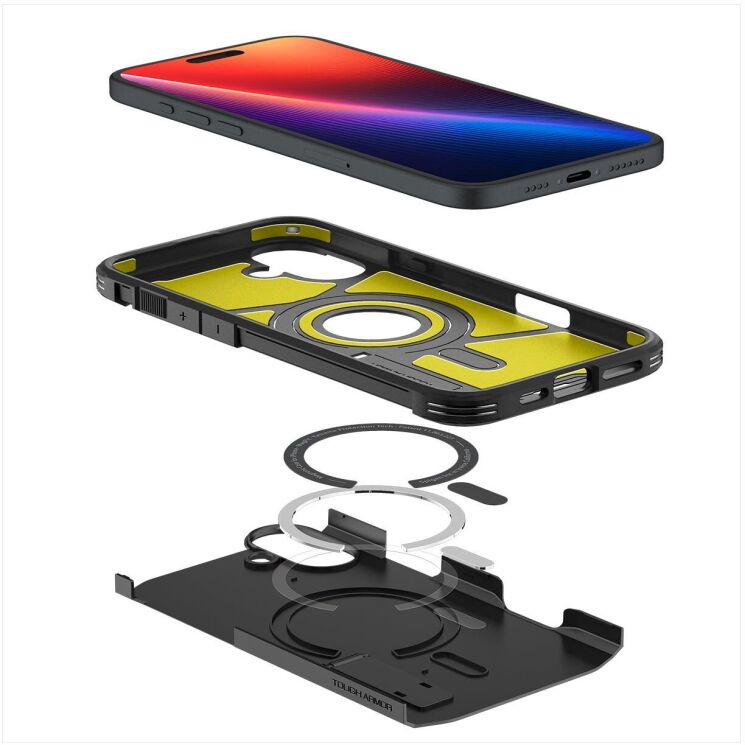 Защитный чехол Spigen (SGP) Tough Armor (MagFit) для Apple iPhone 16 - Black: фото 6 из 17