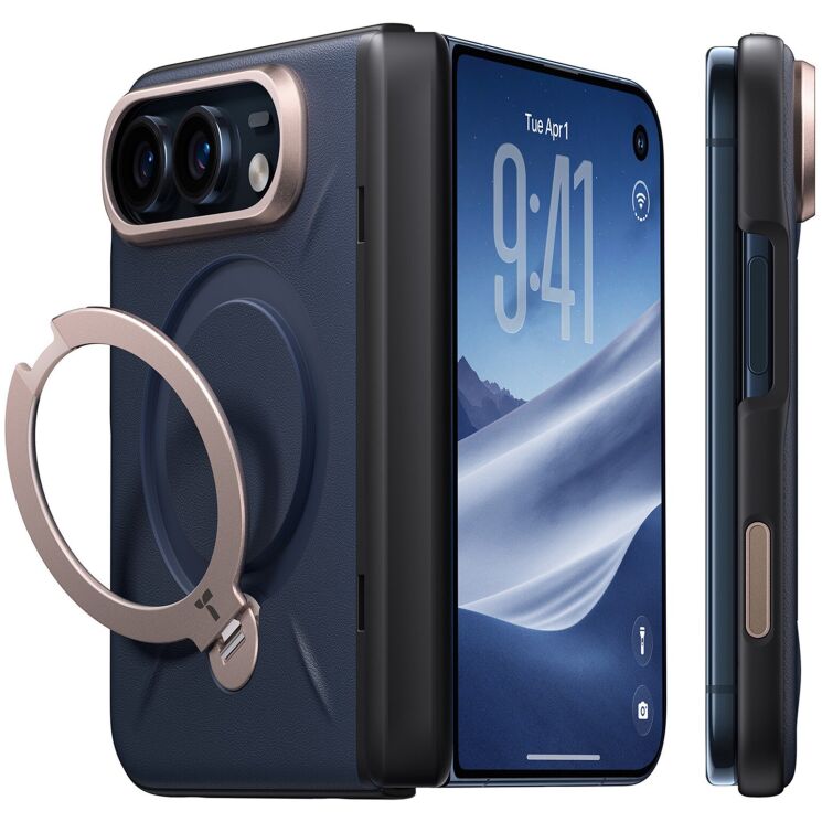 Защитный чехол TORRAS Ostand Q3 VegSkin with MagSafe (FF) для Apple iPhone Duo - Navy Blue: фото 1 из 6