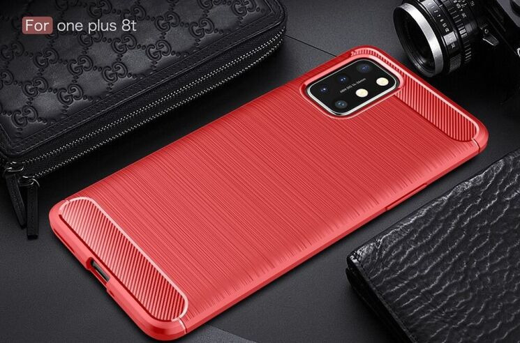 Силиконовый (TPU) чехол UniCase Carbon для OnePlus 8T - Red: фото 2 из 11
