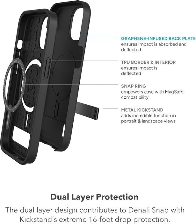 Захисний чохол Zagg Gear4 Denali Snap with Kickstand для Apple iPhone 15 (702312336 / 702312716) - Black: фото 12 з 16