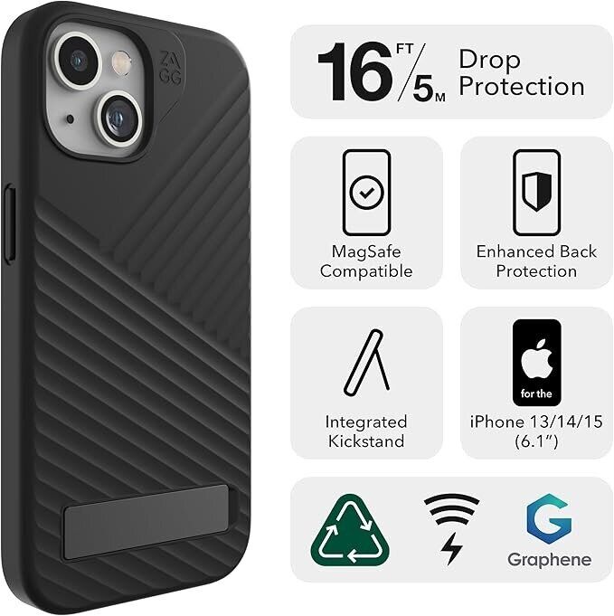 Захисний чохол Zagg Gear4 Denali Snap with Kickstand для Apple iPhone 15 (702312336 / 702312716) - Black: фото 13 з 16