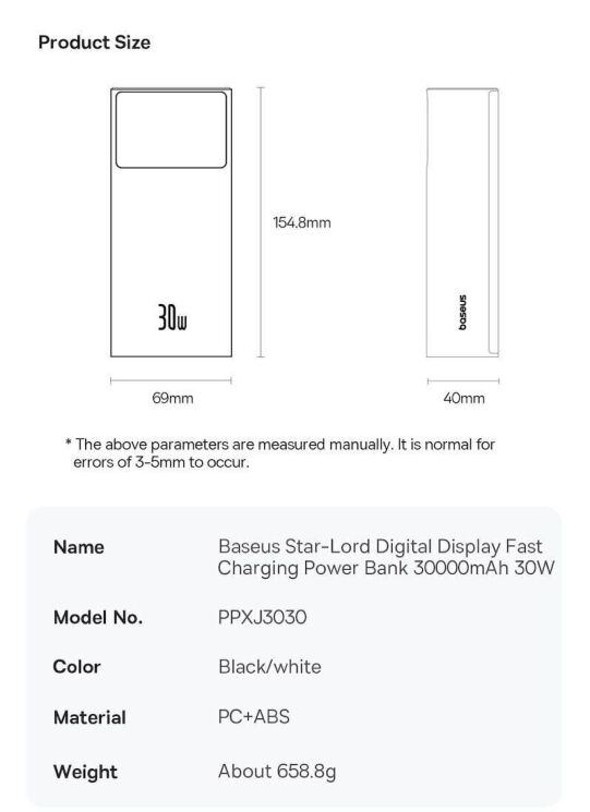 Внешний аккумулятор Baseus Star-Lord Digital Display 30W (30000mAh) P10022905113-00 - Black: фото 20 из 21