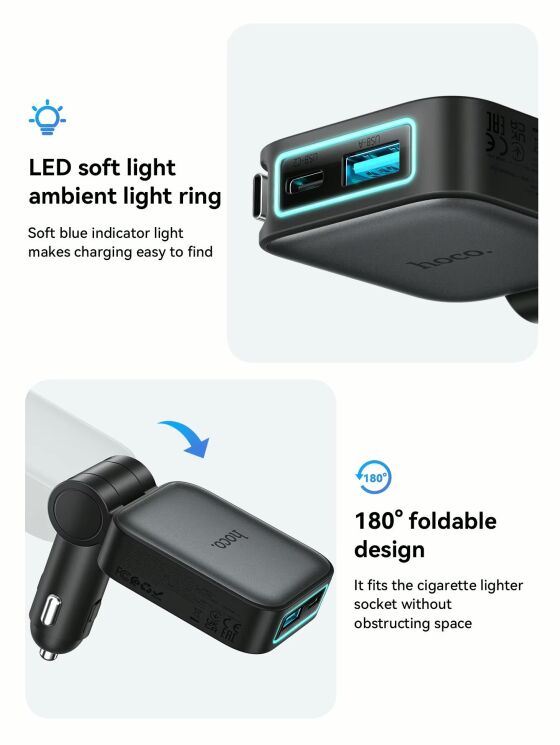 Автомобильное зарядное устройство Hoco Z67 Triunfar PD60W (USB + Type-C) + кабель Type-C - Black (923415B) Автомобильное зарядное устройство Hoco Z67 Triunfar PD60W (USB + Type-C) + кабель Type-C - Black: фото 11 из 14