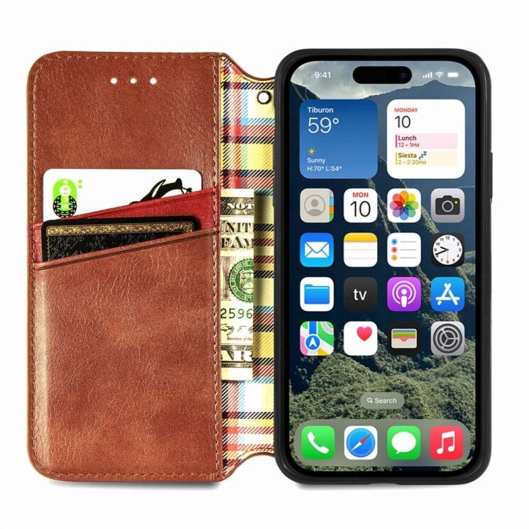 Чехол Deexe Rhombus Wallet для Apple iPhone 16e - Brown: фото 2 из 10