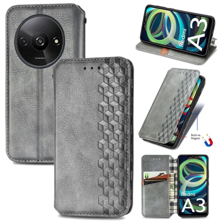 Чохол Deexe Rhombus Wallet для Xiaomi Redmi A3 - Grey: фото 4 з 10